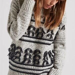 Current Elliott Jacquard Fringe Wool Cashmere‎ Knit Sweater